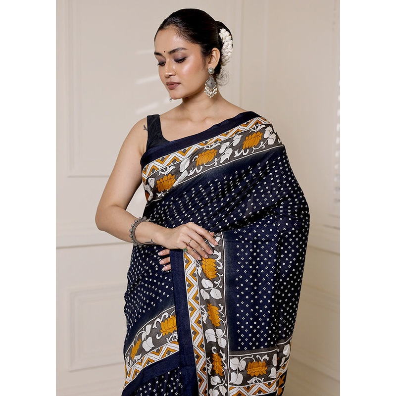 Black Dupion Silk Saree With Blouse Piece - JD986613328