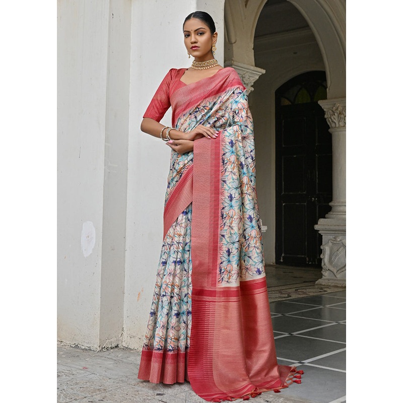 Blue Banarasi Silk Saree With Blouse Piece - JD986613448