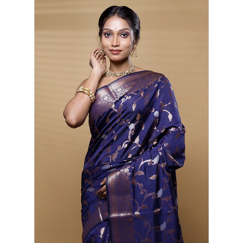 Blue Dupion Silk Saree With Blouse Piece - JD986613299