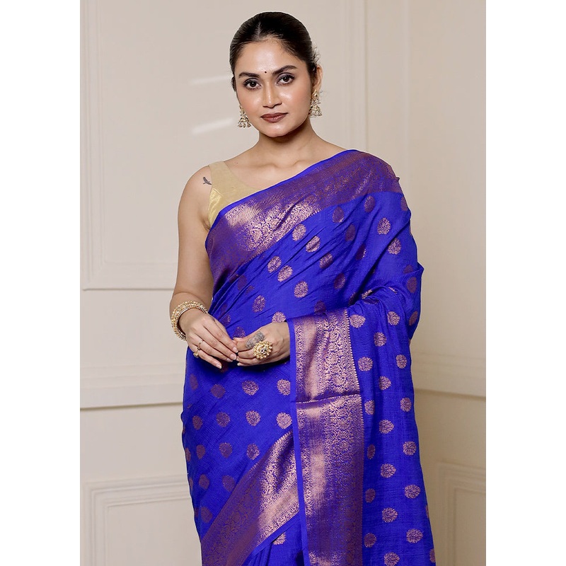 Blue Dupion Silk Saree With Blouse Piece - JD986613325