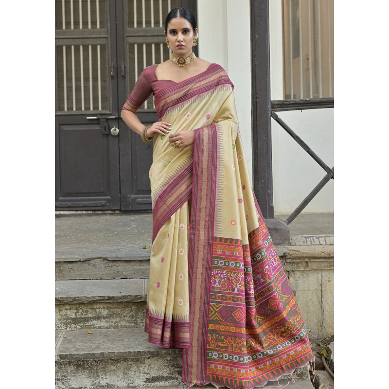 Chiku Dupion Silk Saree With Blouse Piece - JD986613444