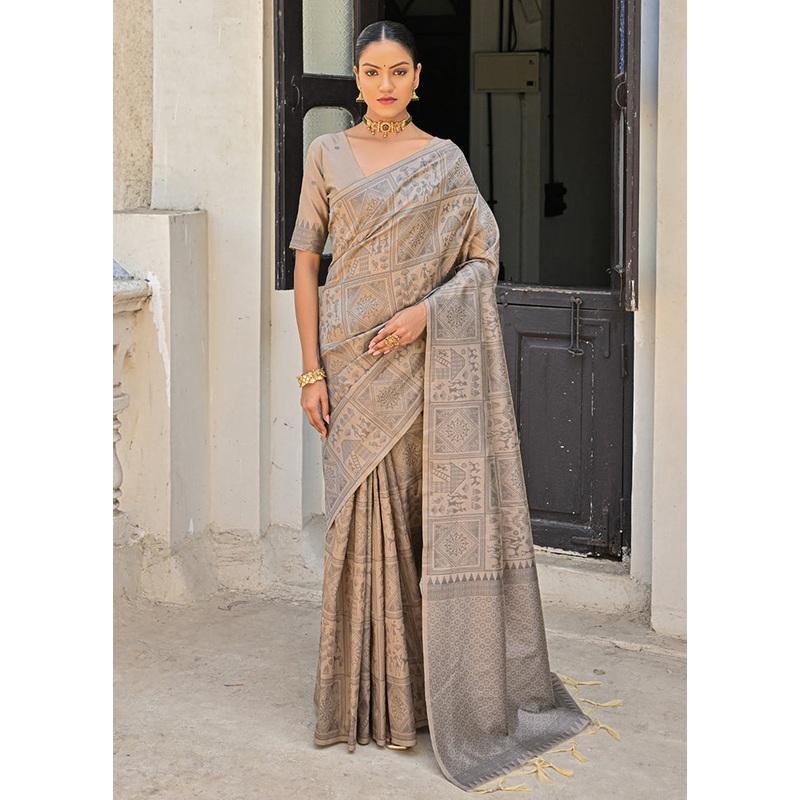 Chiku Dupion Silk Saree With Blouse Piece - JD986613446