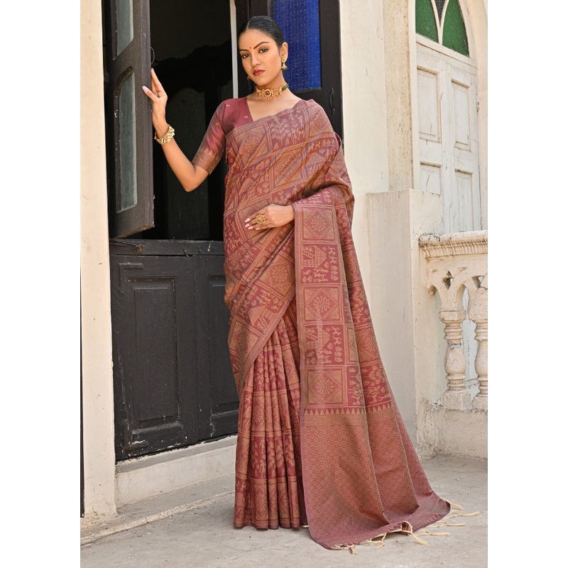 Coffee Dupion Silk Saree With Blouse Piece - JD986613443