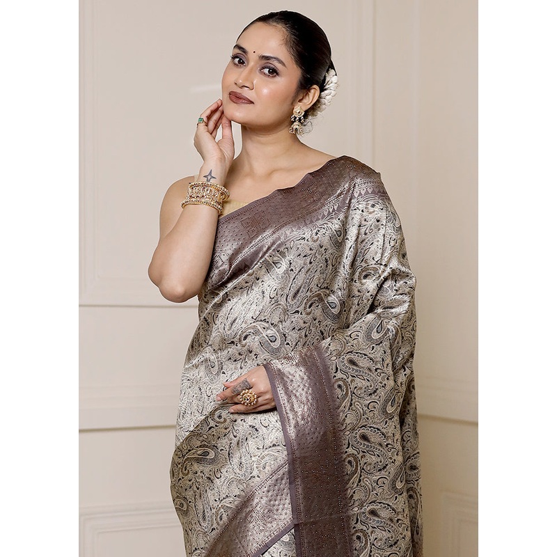 Cream Dupion Silk Saree With Blouse Piece - JD986613319