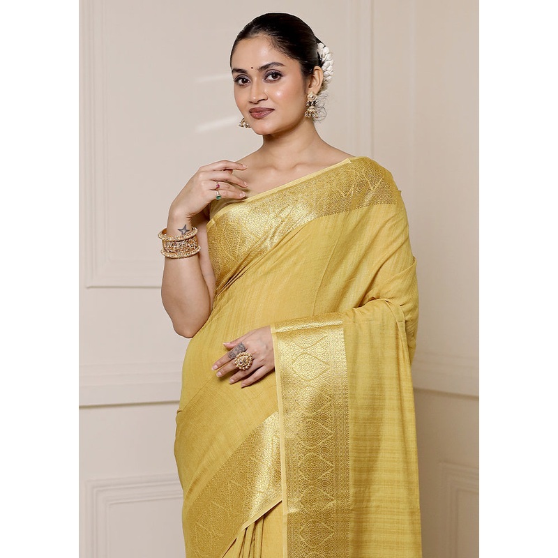 Cream Dupion Silk Saree With Blouse Piece - JD986613320