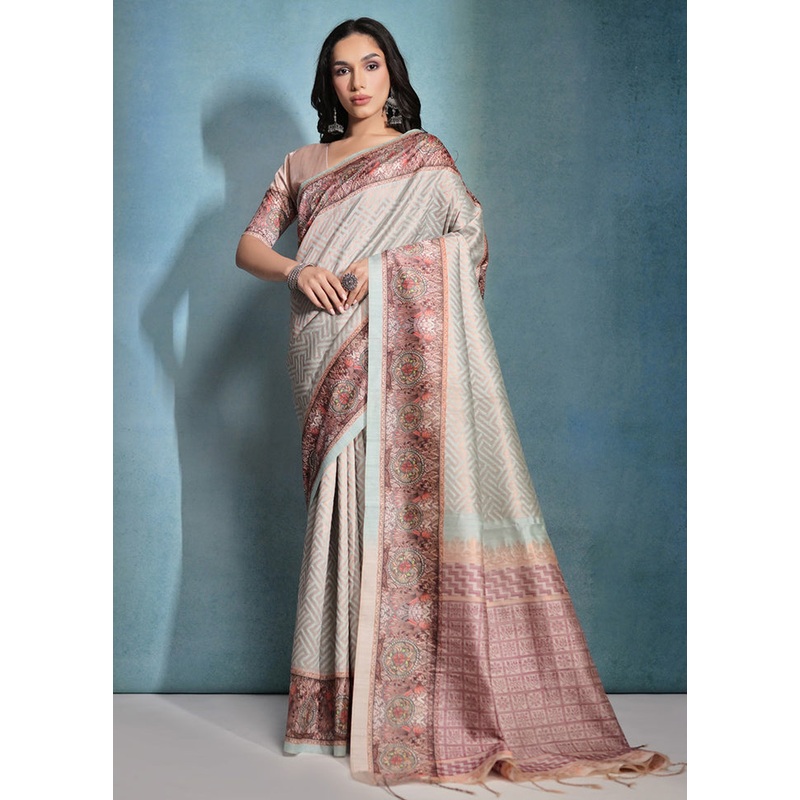 Cream Pure Cotton Saree With Blouse Piece - JD986613341