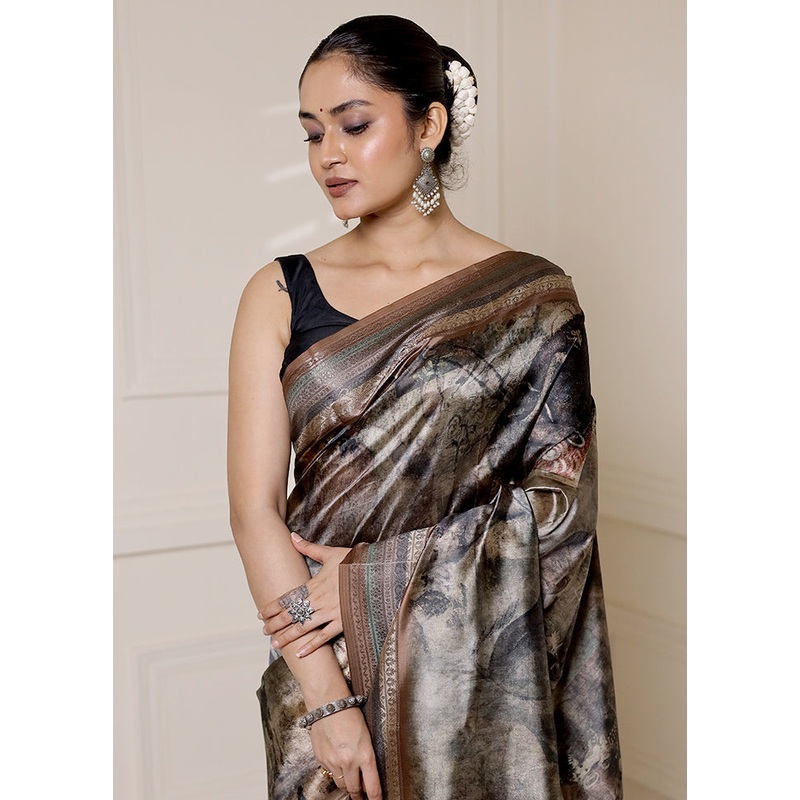 Green Dupion Silk Saree With Blouse Piece - JD986613315