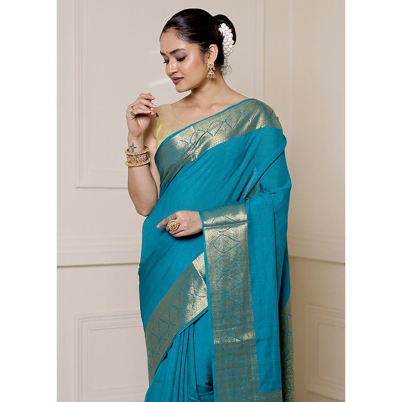 Green Dupion Silk Saree With Blouse Piece - JD986613316