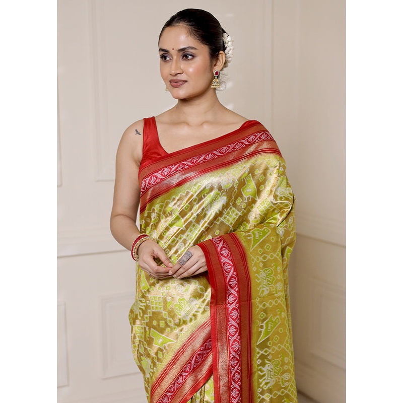 Green Dupion Silk Saree With Blouse Piece - JD986613317