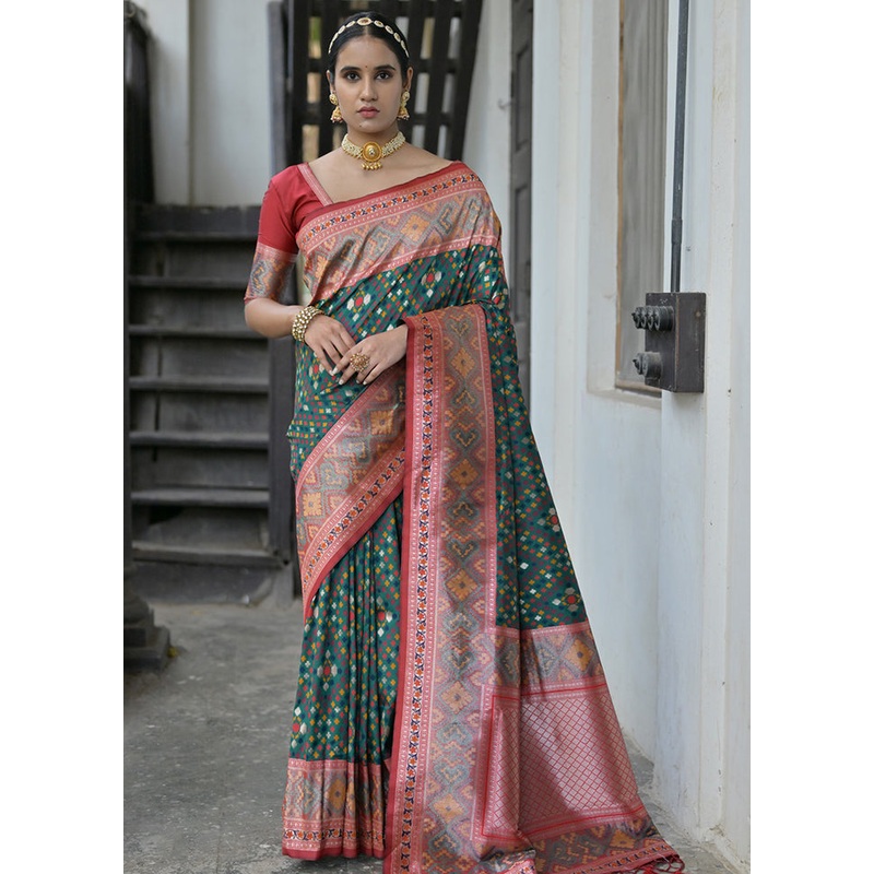 Green Dupion Silk Saree With Blouse Piece - JD986613436
