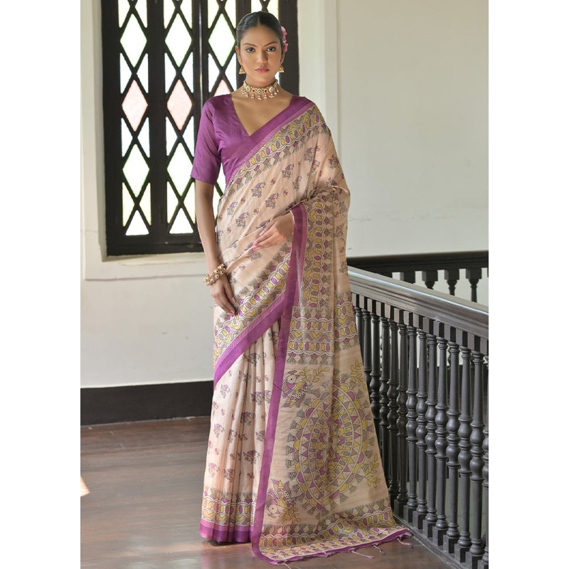 Green Tussar Silk Saree With Blouse Piece - JD986613408