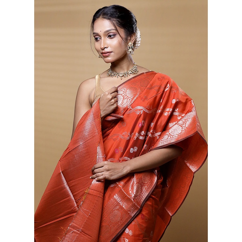 Grey Dupion Silk Saree With Blouse Piece - JD986613295