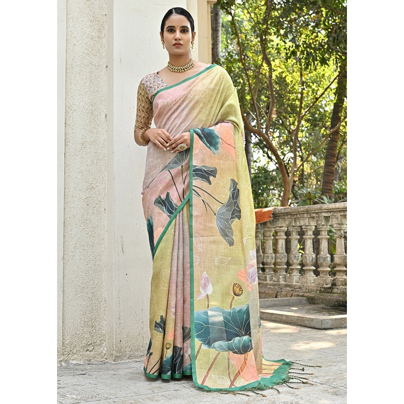 Mehendi Cotton Saree With Blouse Piece - JD986613370