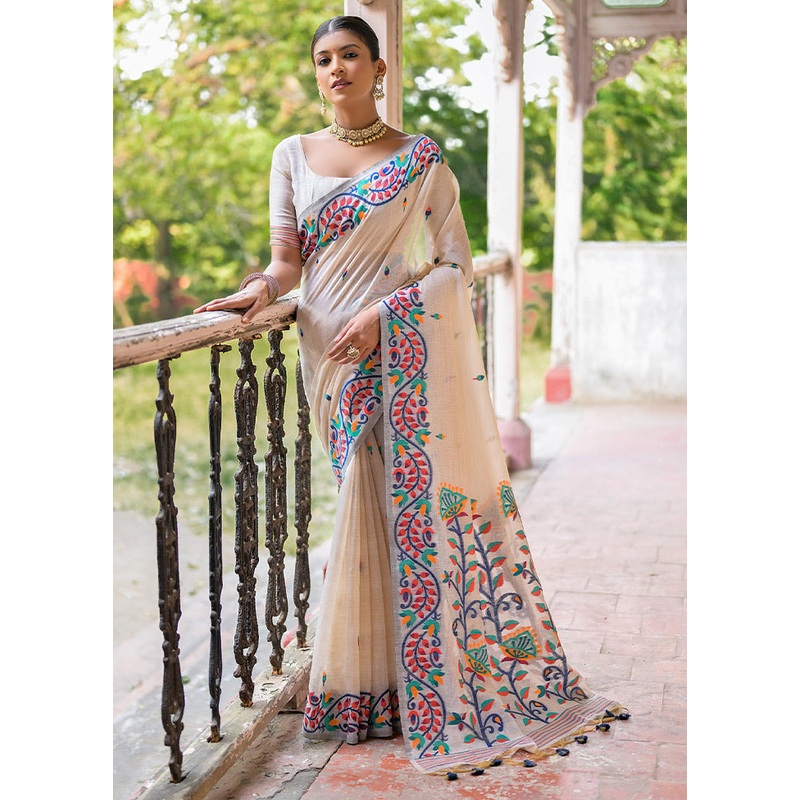 Navy Blue Pure Cotton Saree With Blouse Piece - JD986613362