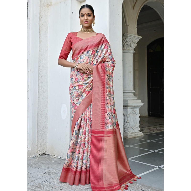 Peach Banarasi Silk Saree With Blouse Piece - JD986613429