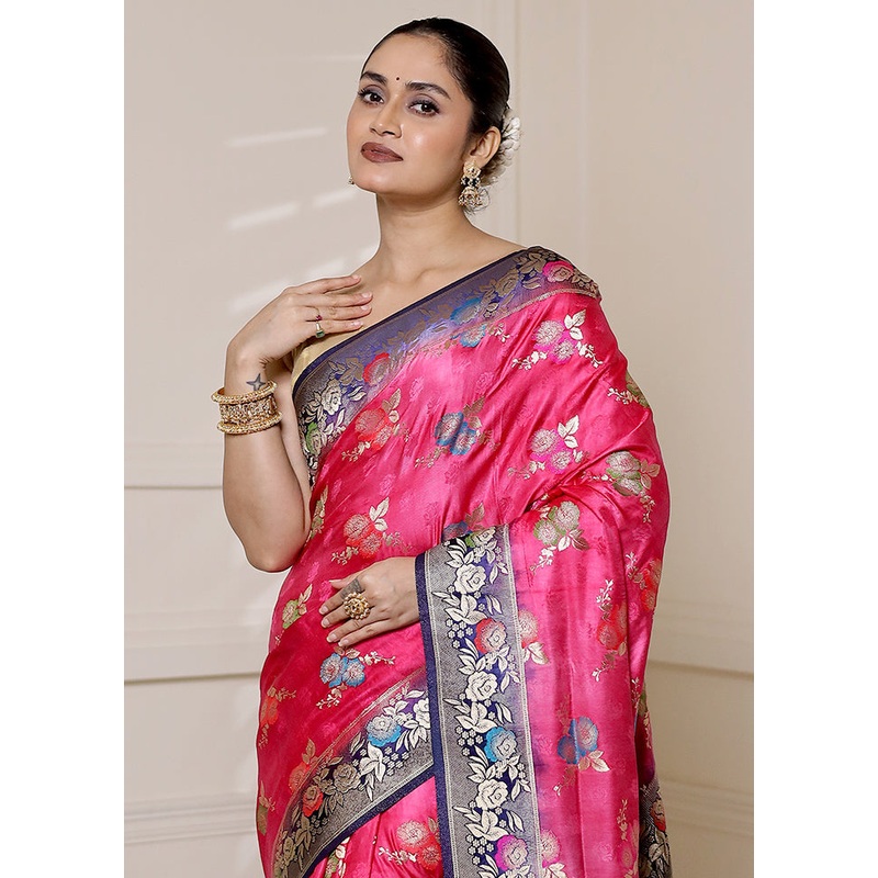 Pink Dupion Silk Saree With Blouse Piece - JD986613307