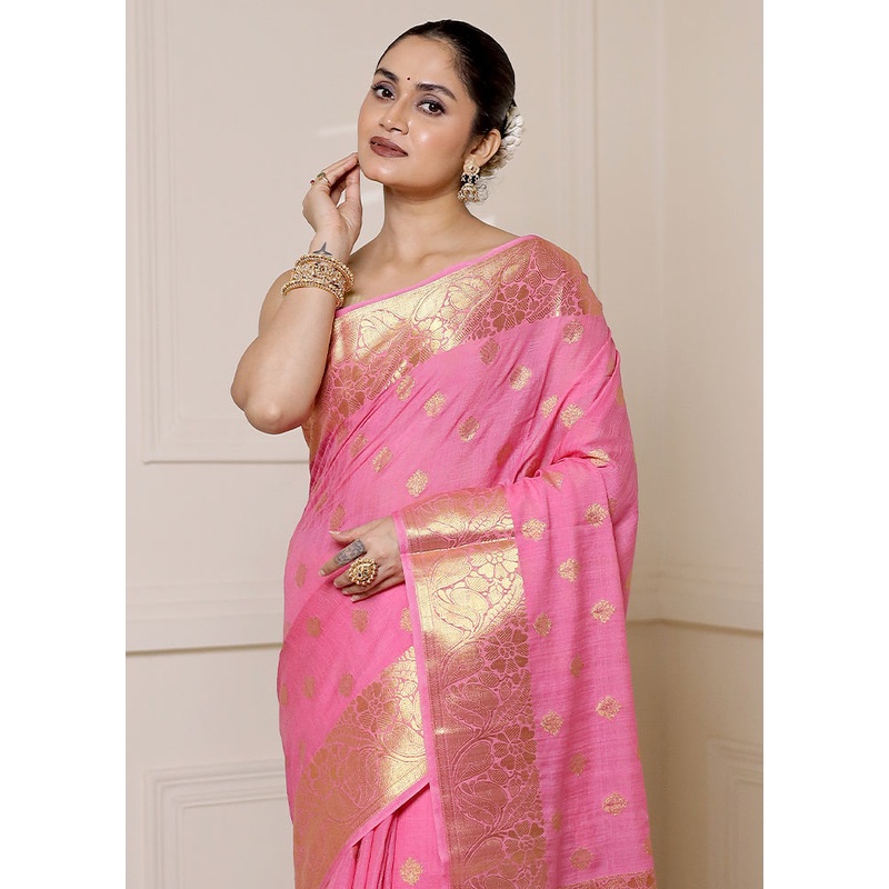 Pink Dupion Silk Saree With Blouse Piece - JD986613309