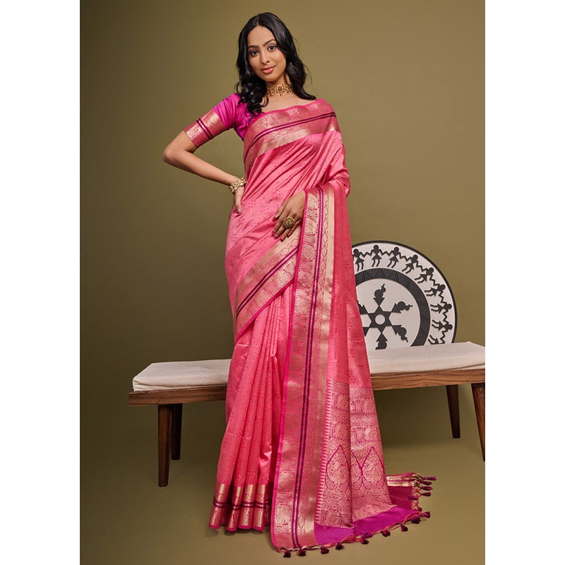 Pink Dupion Silk Saree With Blouse Piece - JD986613354