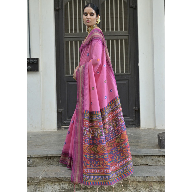 Pink Dupion Silk Saree With Blouse Piece - JD986613426