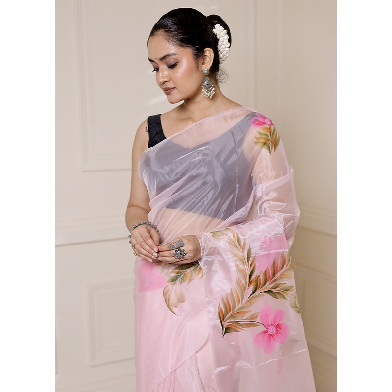 Pink Organza Saree With Blouse Piece - JD986613304