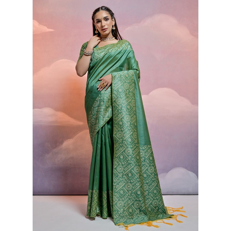 Pista Green Dupion Silk Saree With Blouse Piece - JD986613352
