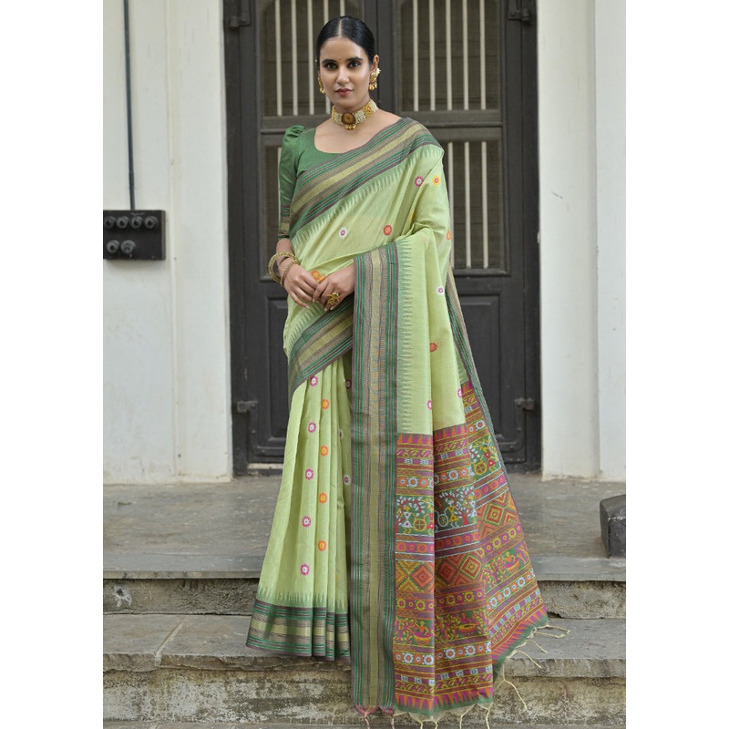Pista Green Dupion Silk Saree With Blouse Piece - JD986613422