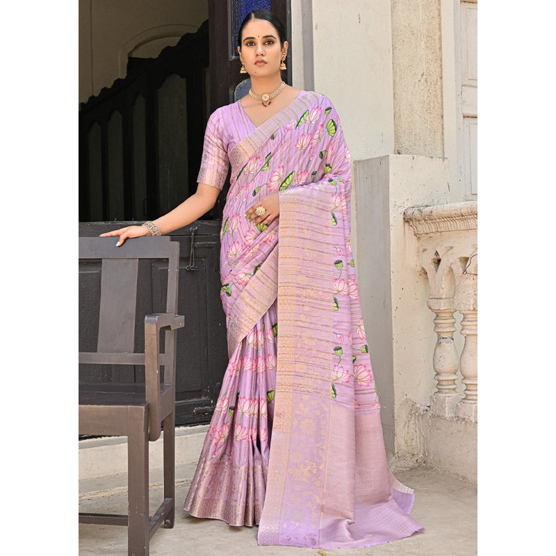 Purple Banarasi Silk Saree With Blouse Piece - JD986613350