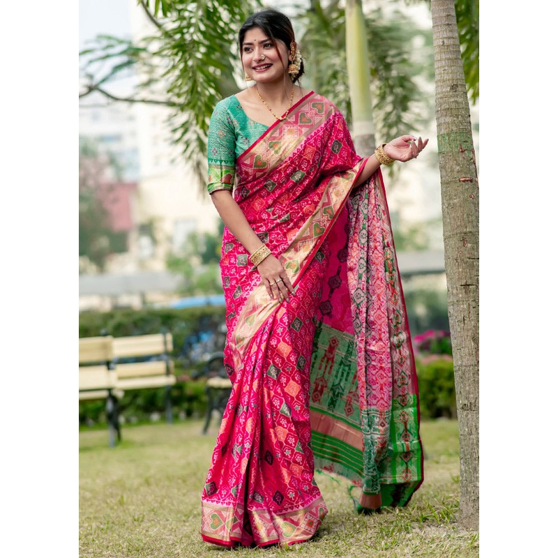 Rani Banarasi Silk Saree With Blouse Piece - JD986613348
