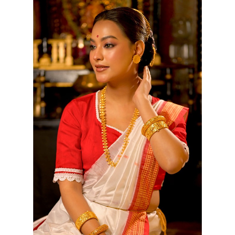 Red Dola Silk Designer Blouse - JD986613462
