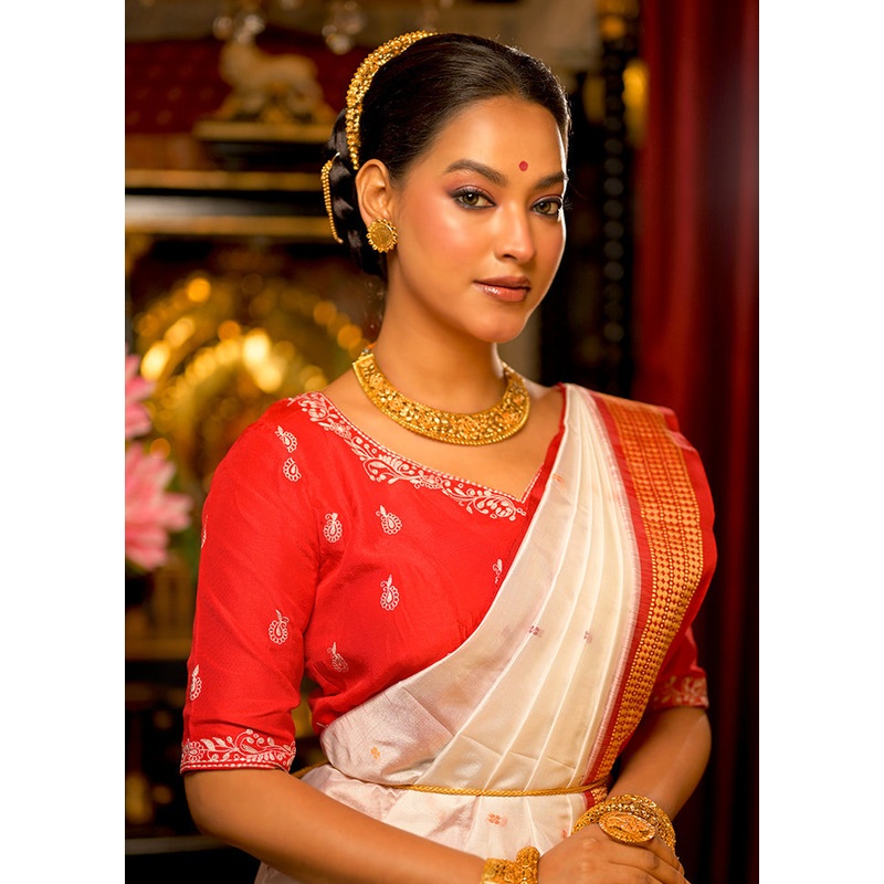 Red Organza Designer Blouse - JD986613458