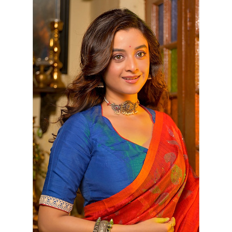 Royal Blue Dola Silk Designer Blouse - JD986613457