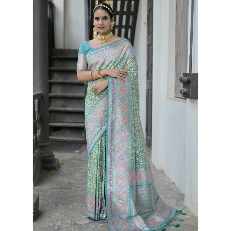 Sea Green Dupion Silk Saree With Blouse Piece - JD986613414