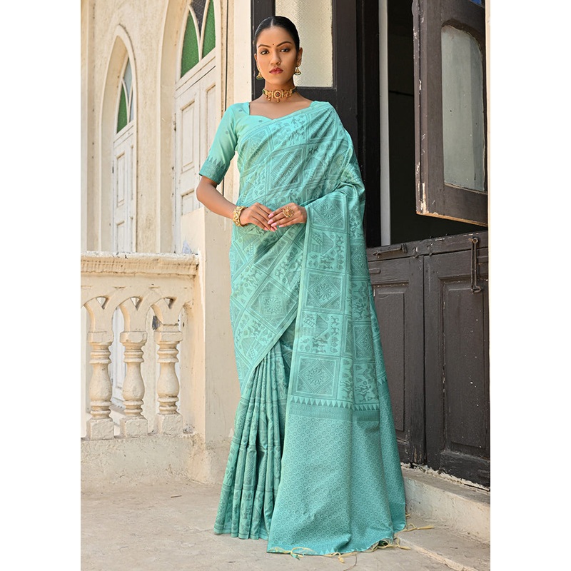 Sea Green Dupion Silk Saree With Blouse Piece - JD986613415