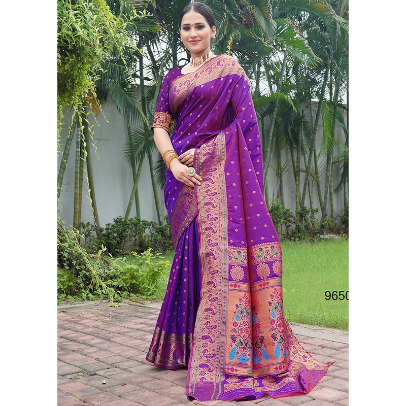 Violet Dupion Silk Saree With Blouse Piece - JD986613488