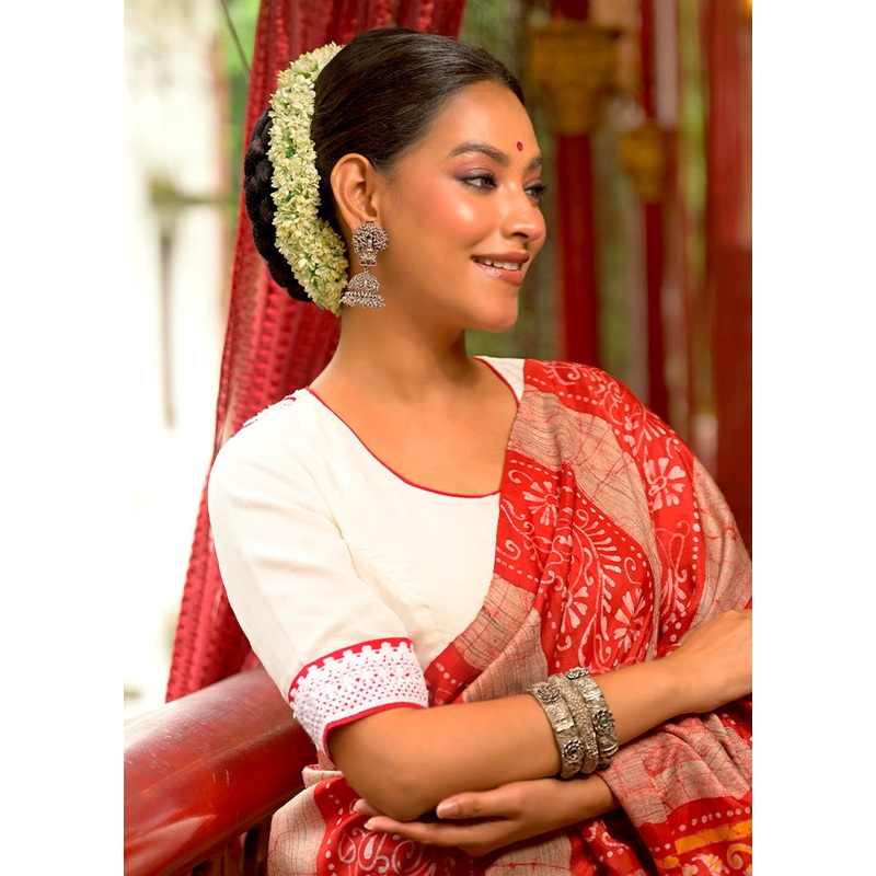 White Dola Silk Designer Blouse - JD986613455