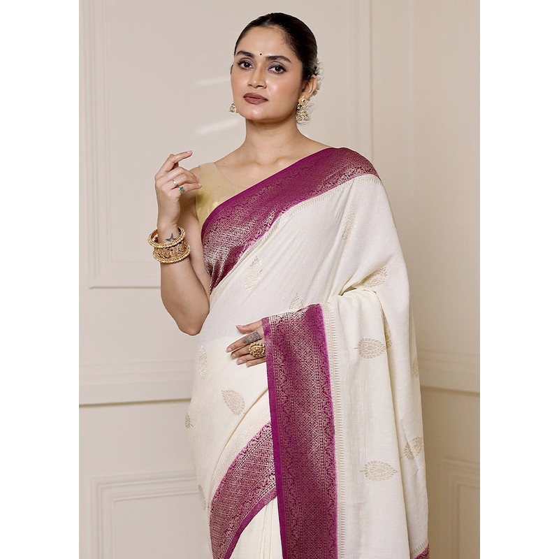 White Georgette Saree With Blouse Piece - JD986613300