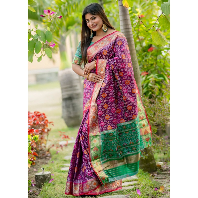 Wine Banarasi Silk Saree With Blouse Piece - JD986613340