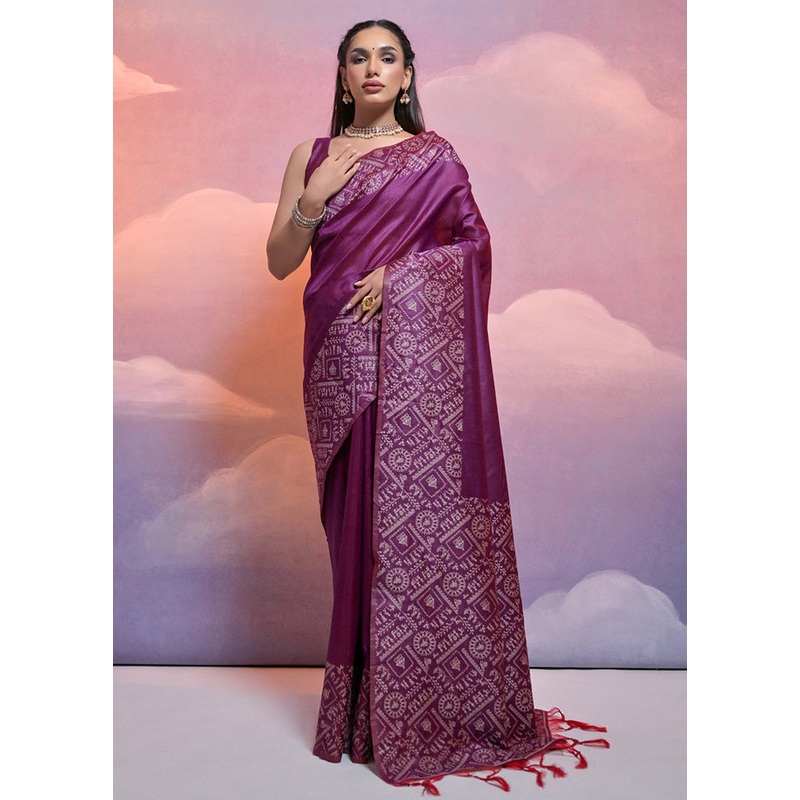 Wine Dupion Silk Saree With Blouse Piece - JD986613336