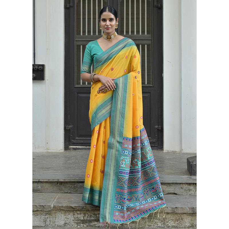 Yellow Dupion Silk Saree With Blouse Piece - JD986613404