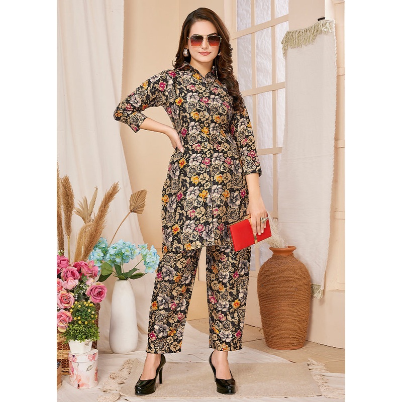 2 Pc Black Readymade Rayon Kurti Set - JD986613255