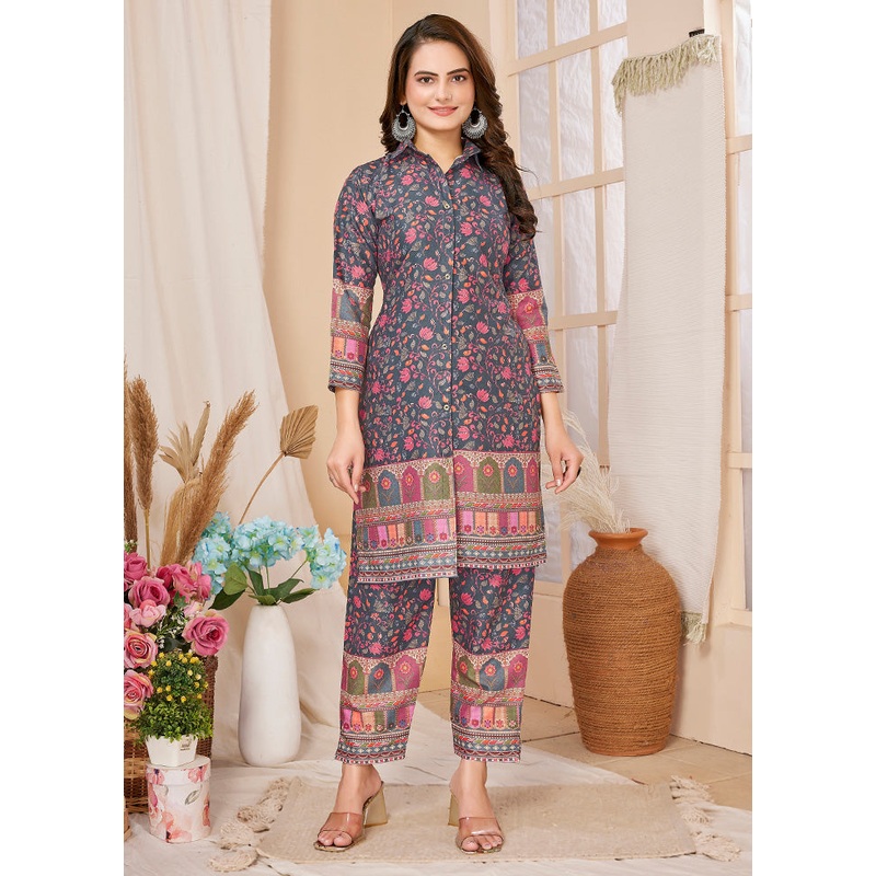 2 Pc Grey Readymade Rayon Kurti Set - JD986613254