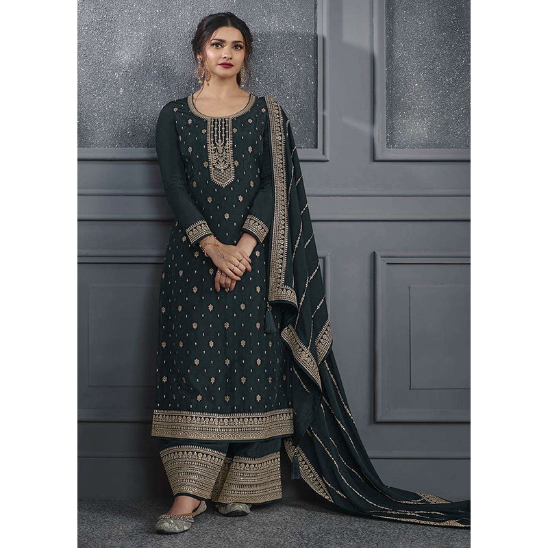 3 Pc Grey Semi Stitched Silk Suit Set - JD986613261