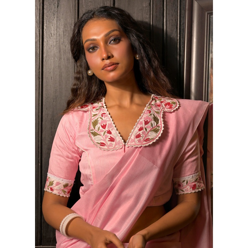 Baby Pink Dola Silk Designer Blouse - JD986613140