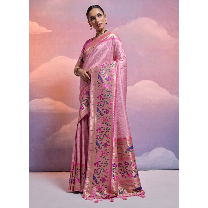 Baby Pink Dupion Silk Saree With Blouse Piece - JD986613134