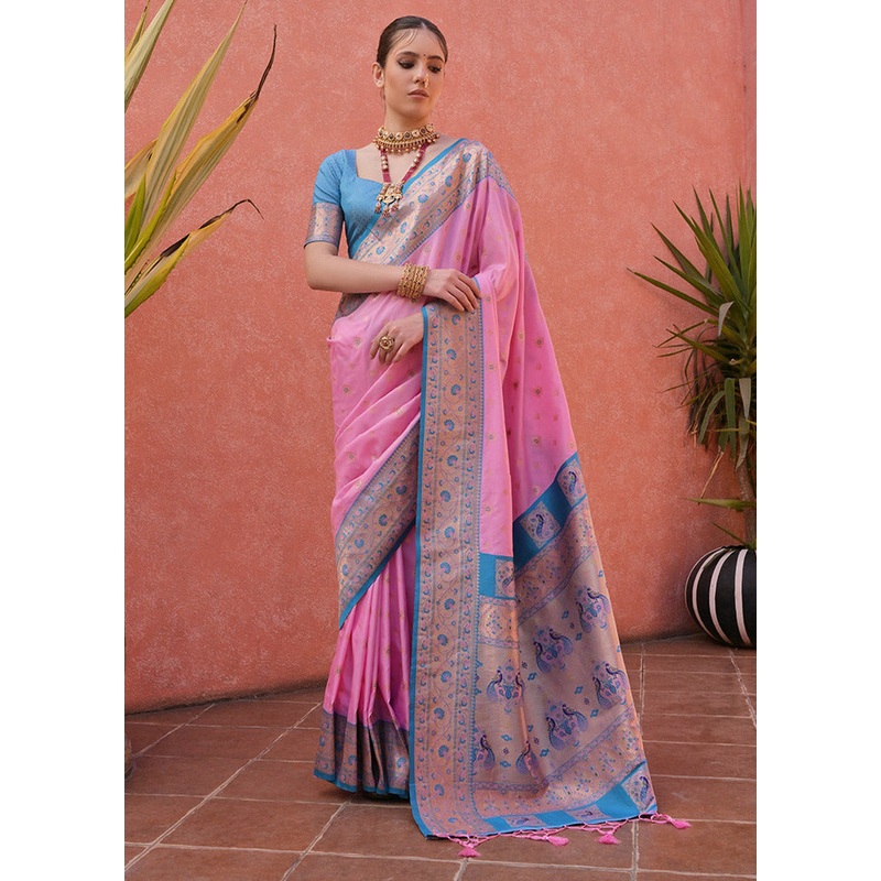 Baby Pink Dupion Silk Saree With Blouse Piece - JD986613135