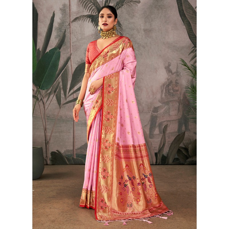 Baby Pink Dupion Silk Saree With Blouse Piece - JD986613136