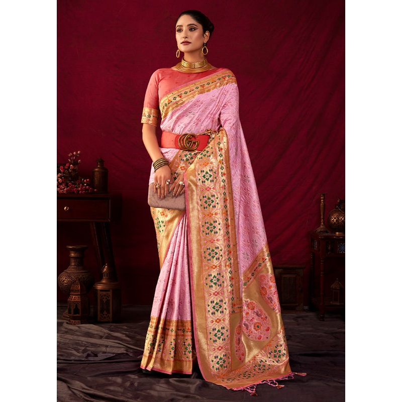 Baby Pink Dupion Silk Saree With Blouse Piece - JD986613138