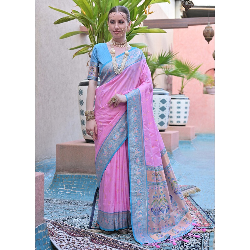 Baby Pink Dupion Silk Saree With Blouse Piece - JD986613139