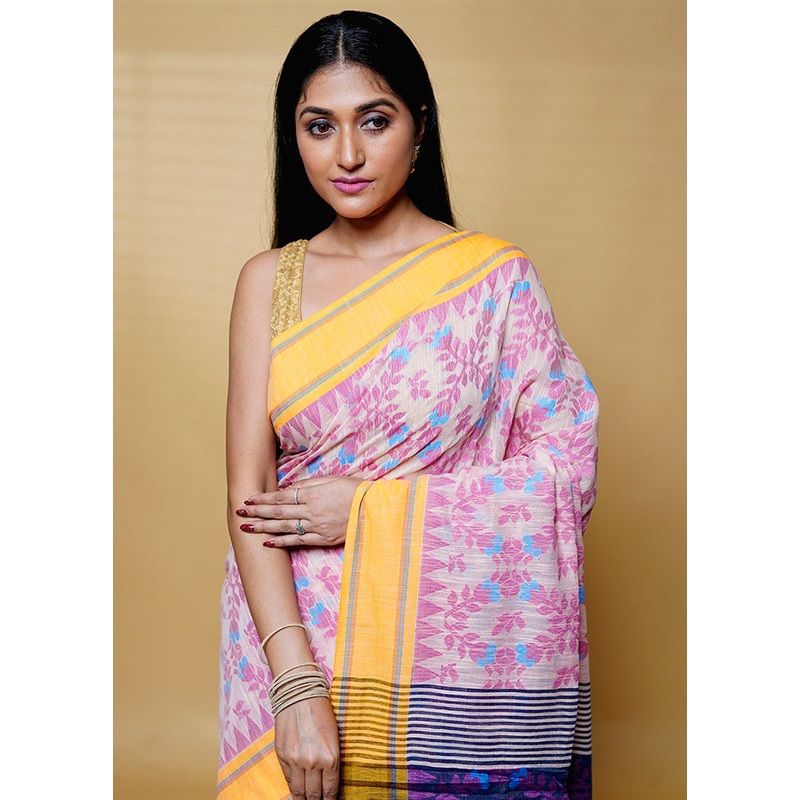 Blue Cotton Saree With Blouse Piece - JD986613242