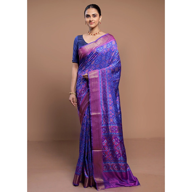 Blue Dupion Silk Saree With Blouse Piece - JD986613105